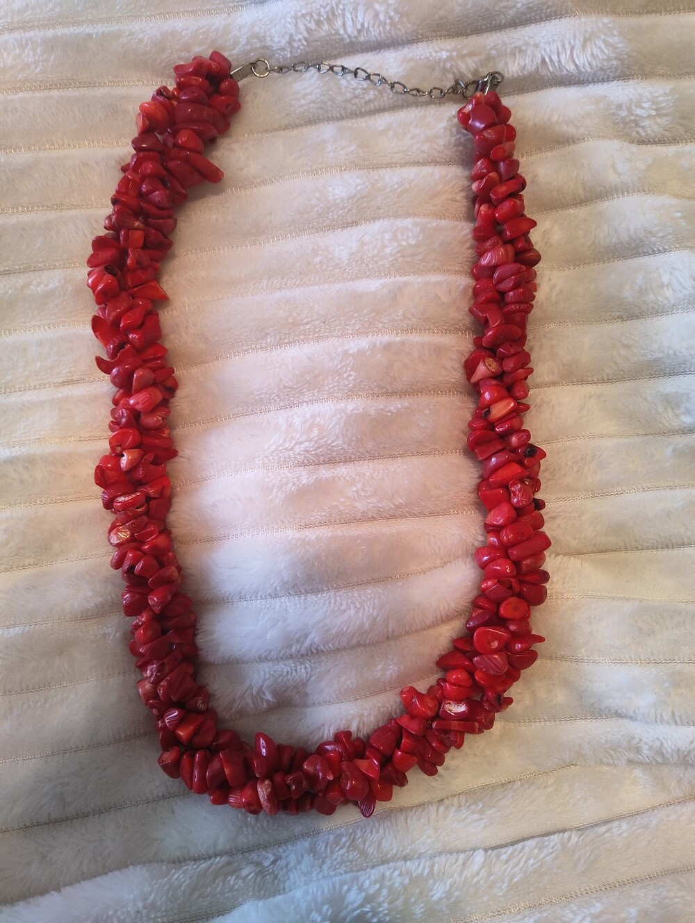 Genuine Red Coral Stone Chip Necklace Exact Gemstone Species Unknown